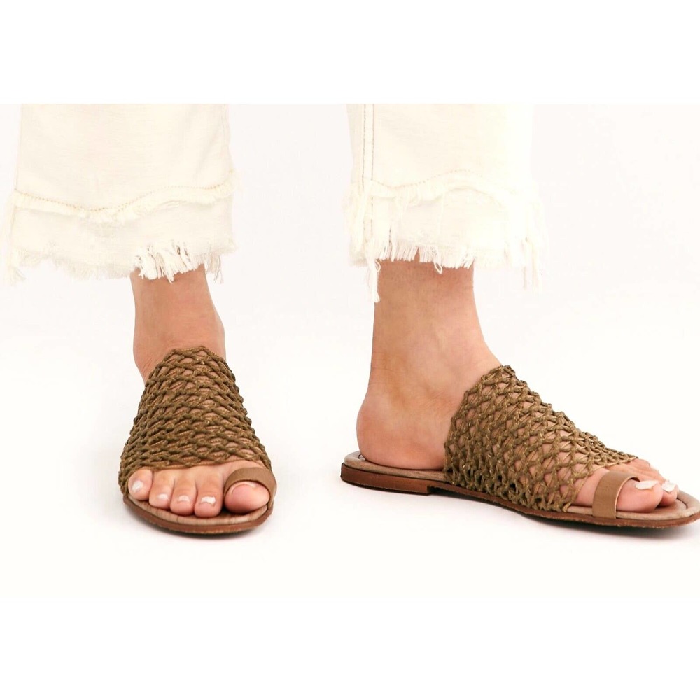 Free People Castaway Woven Slides Sandals Natural, 6 NIB MSRP $128